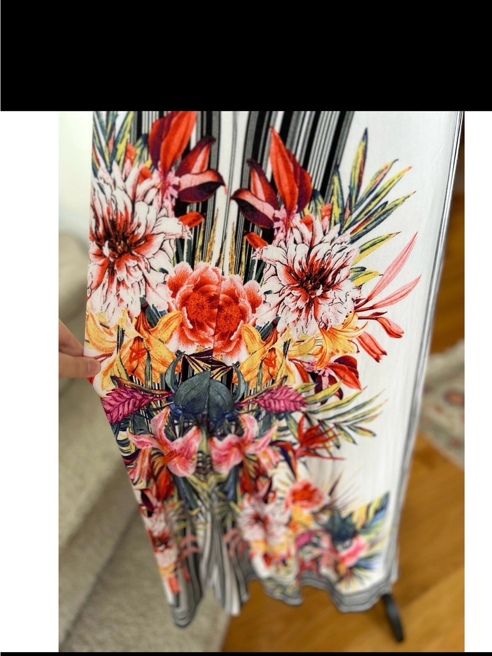 Chico's Black & White Stripe Tropical Floral Midi Dress, Size 3, (XL 16-18) - Picture 4 of 6